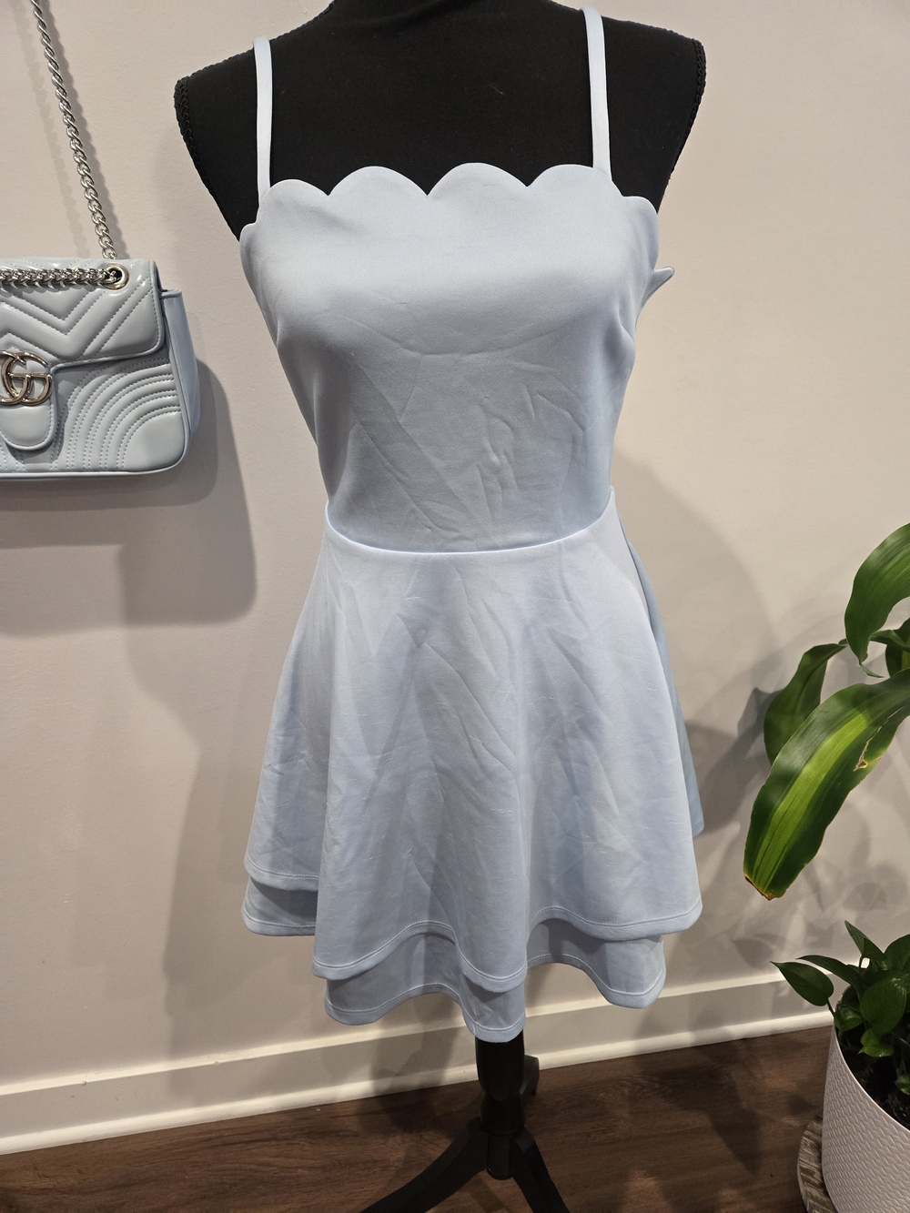 Sky Light Blue Scalloped-Neck Mini Dress